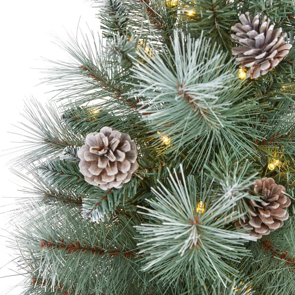 4 Ft. Pre-Lit Frosted Tip British Columbia Mountain Pine Artificial Christmas Tree With 100 Clear Lights, Pine Cones 5 4 Ft. Pre-Lit Frosted Tip British Columbia Mountain Pine Artificial Christmas Tree With 100 Clear Lights, Pine Cones - Image 3