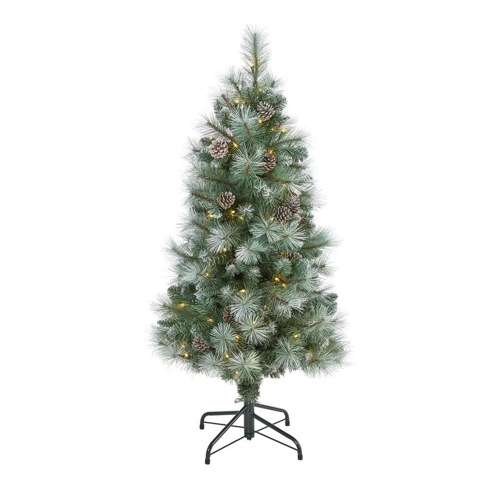 4 Ft. Pre-Lit Frosted Tip British Columbia Mountain Pine Artificial Christmas Tree With 100 Clear Lights, Pine Cones 3 4 Ft. Pre-Lit Frosted Tip British Columbia Mountain Pine Artificial Christmas Tree With 100 Clear Lights, Pine Cones