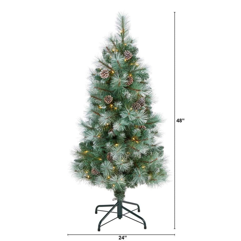 4 Ft. Pre-Lit Frosted Tip British Columbia Mountain Pine Artificial Christmas Tree With 100 Clear Lights, Pine Cones 4 4 Ft. Pre-Lit Frosted Tip British Columbia Mountain Pine Artificial Christmas Tree With 100 Clear Lights, Pine Cones - Image 2