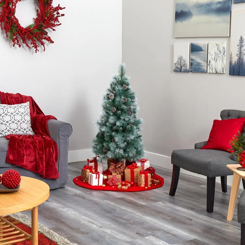 4 Ft. Pre-Lit Frosted Tip British Columbia Mountain Pine Artificial Christmas Tree With 100 Clear Lights, Pine Cones 8 4 Ft. Pre-Lit Frosted Tip British Columbia Mountain Pine Artificial Christmas Tree With 100 Clear Lights, Pine Cones - Image 6