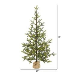 4 Ft. Pre-Lit Fraser Fir Natural Look Artificial Christmas Tree With 100 Clear LED Lights, A Burlap Base -Christmas Gift Shop nearly natural pre lit christmas trees t1989 c3 1000