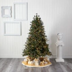 6 Ft. Pre-Lit Snowed Tipped Clermont Mixed Pine Artificial Christmas Tree With 250 Clear LED Lights, Pine Cones -Christmas Gift Shop nearly natural pre lit christmas trees t1998 31 1000