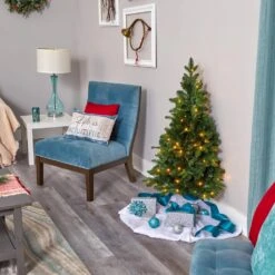 4 Ft. Green Pre-Lit LED Grand Teton Spruce Flat Back Artificial Christmas Tree With 90 Clear Lights 14 4 Ft. Green Pre-Lit LED Grand Teton Spruce Flat Back Artificial Christmas Tree With 90 Clear Lights -Christmas Gift Shop nearly natural pre lit christmas trees t1999 66 1000