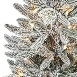 3.5 Ft. Flocked Pre-Lit Manchester Spruce Artificial Christmas Tree With 50-Lights And 133 Bendable Branches In Planter -Christmas Gift Shop nearly natural pre lit christmas trees t2252 1f 1000