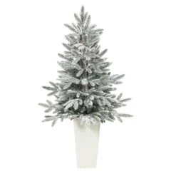 3.5 Ft. Flocked Pre-Lit Manchester Spruce Artificial Christmas Tree With 50-Lights And 133 Bendable Branches In Planter -Christmas Gift Shop nearly natural pre lit christmas trees t2252 4f 1000