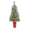 4 Ft. Frosted Pre-Lit LED Swiss Pine Artificial Christmas Tree With 100 Clear Lights And Berries In Red Planter 2 4 Ft. Frosted Pre-Lit LED Swiss Pine Artificial Christmas Tree With 100 Clear Lights And Berries In Red Planter -Christmas Gift Shop nearly natural pre lit christmas trees t2256 64 1000