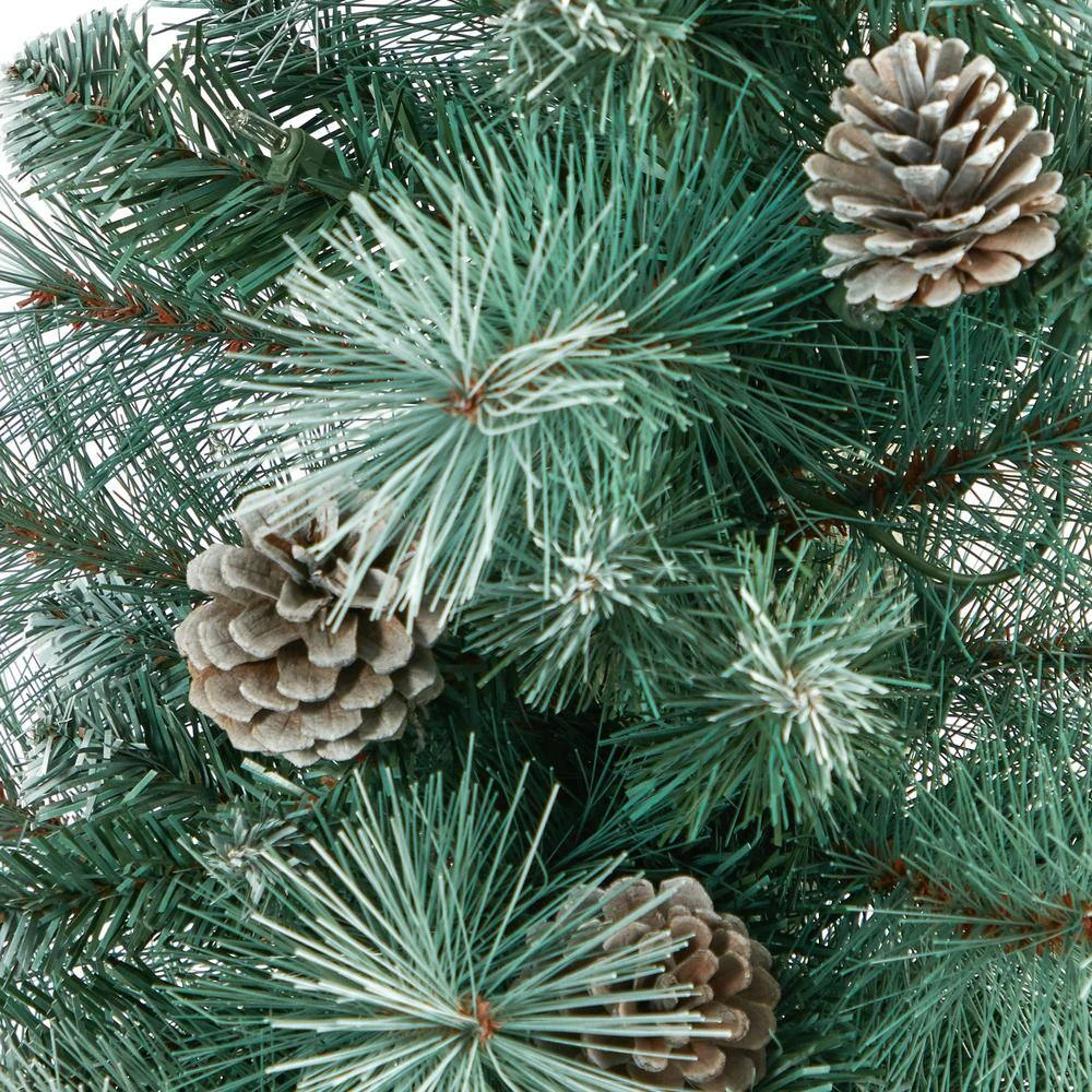 4 Ft. Frosted Pre-Lit Pine Artificial Christmas Tree With 100 Clear Lights, Pine Cones And 228 Bendable Branches Planter 7 4 Ft. Frosted Pre-Lit Pine Artificial Christmas Tree With 100 Clear Lights, Pine Cones And 228 Bendable Branches Planter - Image 5