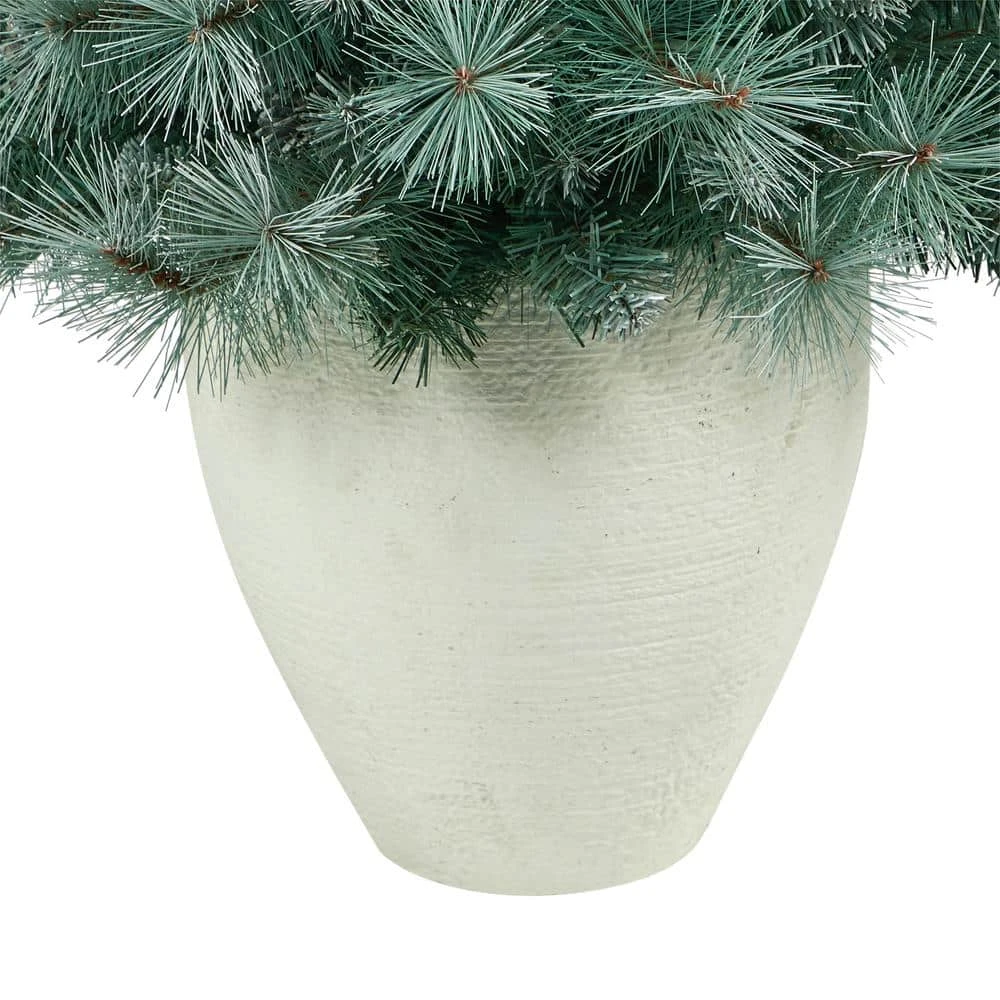 4 Ft. Frosted Pre-Lit Pine Artificial Christmas Tree With 100 Clear Lights, Pine Cones And 228 Bendable Branches Planter 8 4 Ft. Frosted Pre-Lit Pine Artificial Christmas Tree With 100 Clear Lights, Pine Cones And 228 Bendable Branches Planter - Image 6