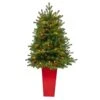 3.5 Ft. Yukon Mountain Fir Artificial Christmas Tree With 50 Clear Lights And Pine Cones In Red Planter -Christmas Gift Shop nearly natural pre lit christmas trees t2290 64 1000