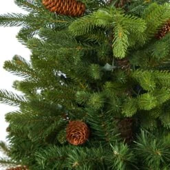 3.5 Ft. Yukon Mountain Fir Artificial Christmas Tree With 50 Clear Lights And Pine Cones In White Planter -Christmas Gift Shop nearly natural pre lit christmas trees t2291 44 1000