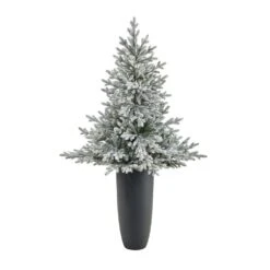 5 Ft. Flocked Fraser Fir Artificial Christmas Tree With 300 Warm White Lights And 967 Bendable Branches In Gray Planter 9 5 Ft. Flocked Fraser Fir Artificial Christmas Tree With 300 Warm White Lights And 967 Bendable Branches In Gray Planter -Christmas Gift Shop nearly natural pre lit christmas trees t2318 4f 1000