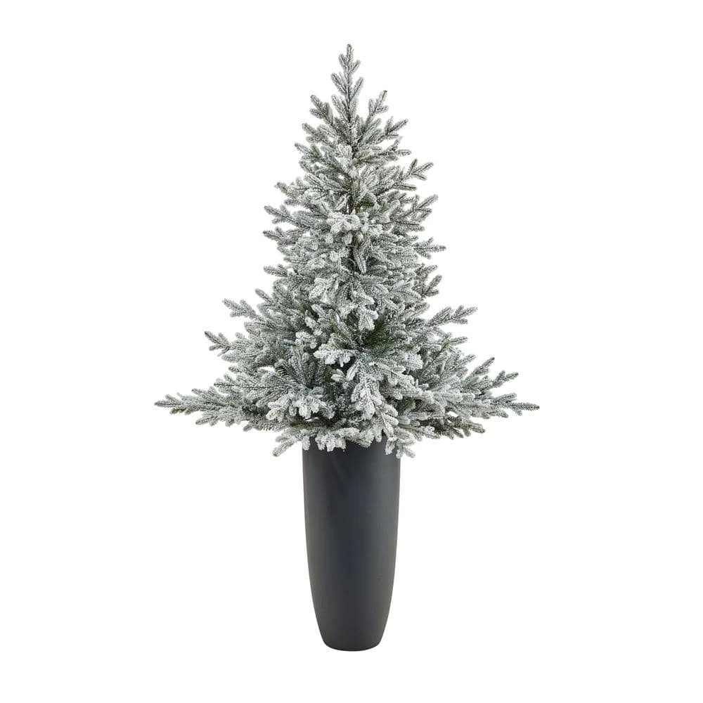 5 Ft. Flocked Fraser Fir Artificial Christmas Tree With 300 Warm White Lights And 967 Bendable Branches In Gray Planter 5 5 Ft. Flocked Fraser Fir Artificial Christmas Tree With 300 Warm White Lights And 967 Bendable Branches In Gray Planter - Image 3