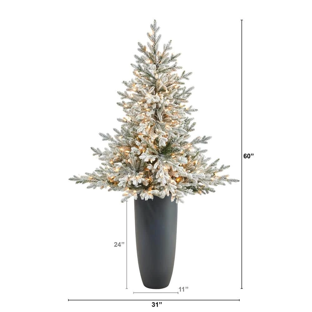 5 Ft. Flocked Fraser Fir Artificial Christmas Tree With 300 Warm White Lights And 967 Bendable Branches In Gray Planter 4 5 Ft. Flocked Fraser Fir Artificial Christmas Tree With 300 Warm White Lights And 967 Bendable Branches In Gray Planter - Image 2