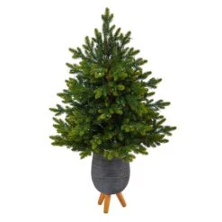 3.5 Ft. North Carolina Fir Artificial Christmas Tree With 150 Clear Lights And 563 Bendable Branches Gray Planter Stand 10 3.5 Ft. North Carolina Fir Artificial Christmas Tree With 150 Clear Lights And 563 Bendable Branches Gray Planter Stand -Christmas Gift Shop nearly natural pre lit christmas trees t2325 4f 1000
