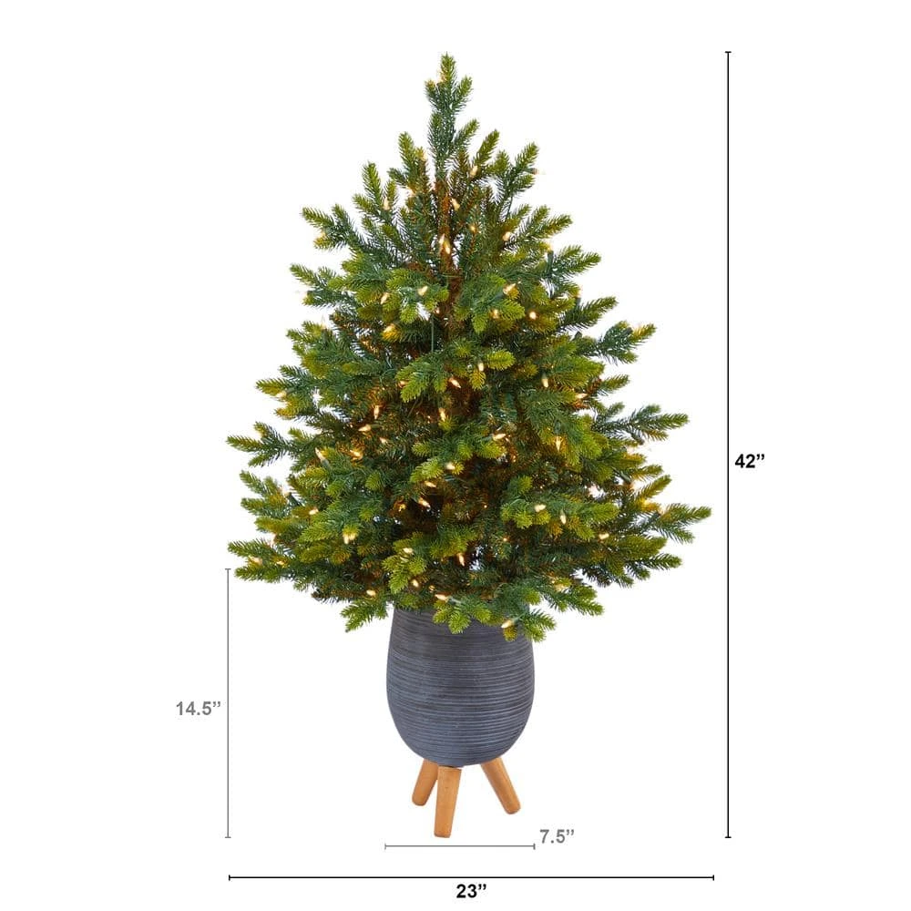 3.5 Ft. North Carolina Fir Artificial Christmas Tree With 150 Clear Lights And 563 Bendable Branches Gray Planter Stand 4 3.5 Ft. North Carolina Fir Artificial Christmas Tree With 150 Clear Lights And 563 Bendable Branches Gray Planter Stand - Image 2