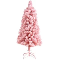 4 Ft. Holiday Frosted Pink Cashmere Artificial Christmas Tree With 30 Jumbo Multicolored Globe LED Lights -Christmas Gift Shop nearly natural pre lit christmas trees t3030 1f 1000