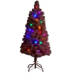 4 Ft. Holiday Frosted Pink Cashmere Artificial Christmas Tree With 30 Jumbo Multicolored Globe LED Lights -Christmas Gift Shop nearly natural pre lit christmas trees t3030 4f 1000