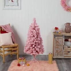 4 Ft. Holiday Frosted Pink Cashmere Artificial Christmas Tree With 30 Jumbo Multicolored Globe LED Lights -Christmas Gift Shop nearly natural pre lit christmas trees t3030 76 1000