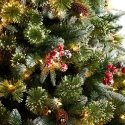 7.5 Ft. Snow Tipped Aspen Spruce Pre-Lit Artificial Christmas Tree With Lights, Berries, Pinecones And Bendable Branches -Christmas Gift Shop nearly natural pre lit christmas trees t3032 1f 1000