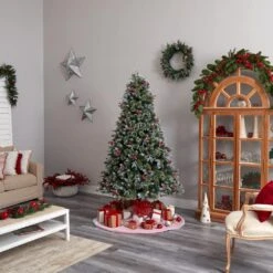 7.5 Ft. Snow Tipped Aspen Spruce Pre-Lit Artificial Christmas Tree With Lights, Berries, Pinecones And Bendable Branches -Christmas Gift Shop nearly natural pre lit christmas trees t3032 31 1000