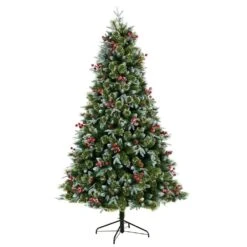 7.5 Ft. Snow Tipped Aspen Spruce Pre-Lit Artificial Christmas Tree With Lights, Berries, Pinecones And Bendable Branches -Christmas Gift Shop nearly natural pre lit christmas trees t3032 4f 1000