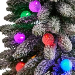 3 Ft. Flocked Highland Fir Artificial Christmas Tree With 127 Bendable Branches And 20 LED Globe Lights In Planter -Christmas Gift Shop nearly natural pre lit christmas trees t3034 1f 1000