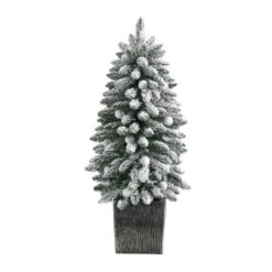3 Ft. Flocked Highland Fir Artificial Christmas Tree With 127 Bendable Branches And 20 LED Globe Lights In Planter -Christmas Gift Shop nearly natural pre lit christmas trees t3034 4f 1000