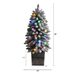3 Ft. Flocked Highland Fir Artificial Christmas Tree With 127 Bendable Branches And 20 LED Globe Lights In Planter -Christmas Gift Shop nearly natural pre lit christmas trees t3034 c3 1000