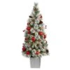 4 Ft. Winter Flocked Artificial Christmas Tree Pre-Lit With 50 LED Lights And Ornaments In Decorative Planter 1 4 Ft. Winter Flocked Artificial Christmas Tree Pre-Lit With 50 LED Lights And Ornaments In Decorative Planter -Christmas Gift Shop nearly natural pre lit christmas trees t3036 64 1000
