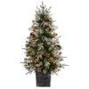 4 Ft. Frosted Artificial Christmas Tree Pre-Lit With 105 LED Lights And Berries In Decorative Planter -Christmas Gift Shop nearly natural pre lit christmas trees t3037 64 1000