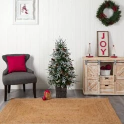 4 Ft. Frosted Artificial Christmas Tree Pre-Lit With 105 LED Lights And Berries In Decorative Planter -Christmas Gift Shop nearly natural pre lit christmas trees t3037 e1 1000