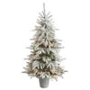 6 Ft. Flocked Long Vermont Pine Artificial Christmas Tree With 758 Bendable Branches And 250 LED Lights In Planter -Christmas Gift Shop nearly natural pre lit christmas trees t3038 64 1000