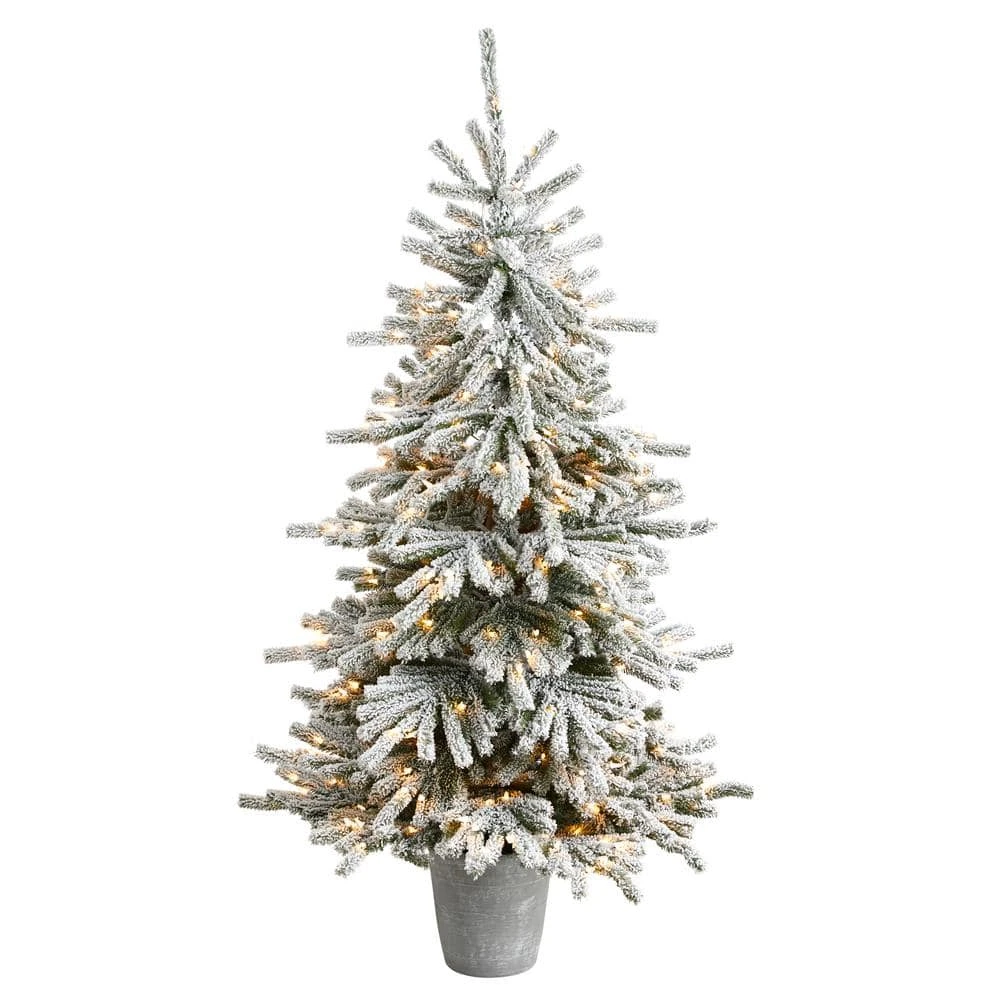 6 Ft. Flocked Long Vermont Pine Artificial Christmas Tree With 758 Bendable Branches And 250 LED Lights In Planter 3 6 Ft. Flocked Long Vermont Pine Artificial Christmas Tree With 758 Bendable Branches And 250 LED Lights In Planter