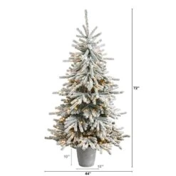 6 Ft. Flocked Long Vermont Pine Artificial Christmas Tree With 758 Bendable Branches And 250 LED Lights In Planter 13 6 Ft. Flocked Long Vermont Pine Artificial Christmas Tree With 758 Bendable Branches And 250 LED Lights In Planter -Christmas Gift Shop nearly natural pre lit christmas trees t3038 c3 1000