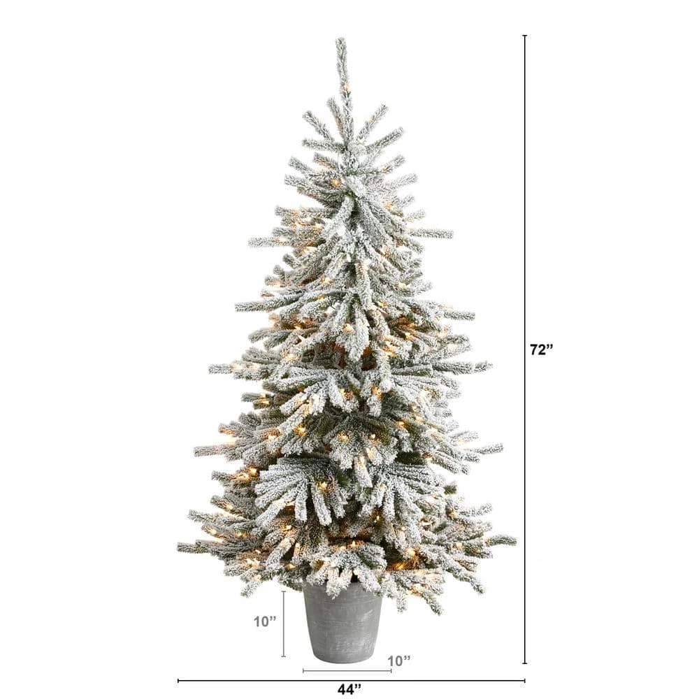 6 Ft. Flocked Long Vermont Pine Artificial Christmas Tree With 758 Bendable Branches And 250 LED Lights In Planter 5 6 Ft. Flocked Long Vermont Pine Artificial Christmas Tree With 758 Bendable Branches And 250 LED Lights In Planter - Image 3