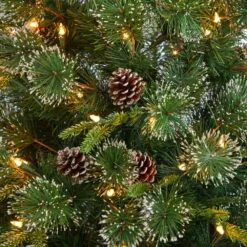 4 Ft. Snowed Tipped Clermont Mixed Pine Artificial Christmas Tree W200 Clear Lights, Pine Cones And Bendable Branches -Christmas Gift Shop nearly natural pre lit christmas trees t3042 1f 1000