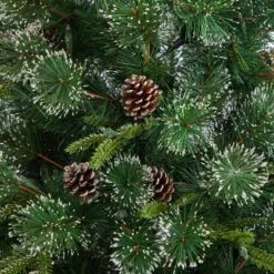 4 Ft. Snowed Tipped Clermont Mixed Pine Artificial Christmas Tree W200 Clear Lights, Pine Cones And Bendable Branches -Christmas Gift Shop nearly natural pre lit christmas trees t3042 44 1000