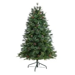 4 Ft. Snowed Tipped Clermont Mixed Pine Artificial Christmas Tree W200 Clear Lights, Pine Cones And Bendable Branches -Christmas Gift Shop nearly natural pre lit christmas trees t3042 4f 1000