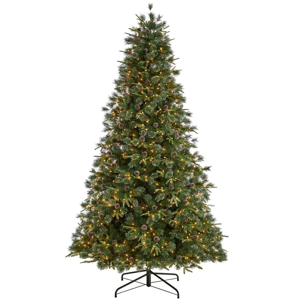 9 Ft. Snowed Tipped Clermont Mixed Pine Artificial Christmas Tree W/900 Clear Lights, Pine Cones And Bendable Branches 3 9 Ft. Snowed Tipped Clermont Mixed Pine Artificial Christmas Tree W/900 Clear Lights, Pine Cones And Bendable Branches