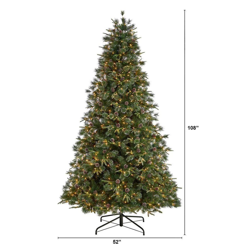 9 Ft. Snowed Tipped Clermont Mixed Pine Artificial Christmas Tree W/900 Clear Lights, Pine Cones And Bendable Branches 4 9 Ft. Snowed Tipped Clermont Mixed Pine Artificial Christmas Tree W/900 Clear Lights, Pine Cones And Bendable Branches - Image 2
