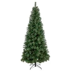 8 Ft. Pre-Lit Wisconsin Slim Snow Tip Pine Artificial Christmas Tree With 600 Clear LED Lights And 908 Bendable Branches -Christmas Gift Shop nearly natural pre lit christmas trees t3050 4f 1000