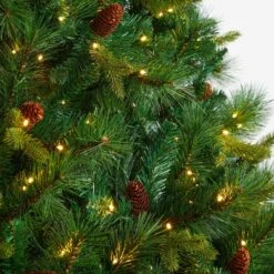8 Ft. LED West Virginia Full Bodied Mixed Pine Artificial Christmas Tree With 700 Clear Lights And Pine Cones -Christmas Gift Shop nearly natural pre lit christmas trees t3052 1f 1000