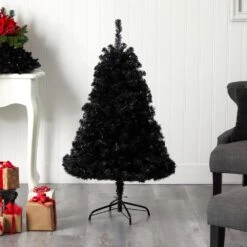 4 Ft. Black Artificial Christmas Tree With 170 Clear LED Lights -Christmas Gift Shop nearly natural pre lit christmas trees t3263 76 1000