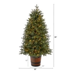 5 Ft. Pre-Lit LED Porch Artificial Christmas Tree With 200-Lights And 497 Bendable Branches In Decorative Planter -Christmas Gift Shop nearly natural pre lit christmas trees t3282 c3 1000