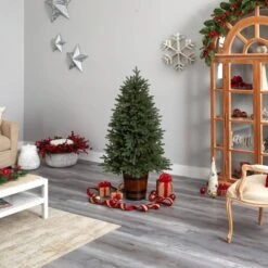 5 Ft. Pre-Lit LED Porch Artificial Christmas Tree With 200-Lights And 497 Bendable Branches In Decorative Planter -Christmas Gift Shop nearly natural pre lit christmas trees t3282 e1 1000