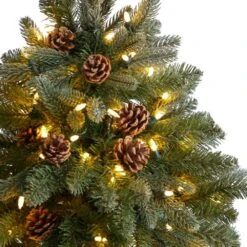 5 Ft. LED Fir Flocked Dusted Artificial Christmas Tree With 300-Lights, 514 Bendable Branches And Pinecones In Planter -Christmas Gift Shop nearly natural pre lit christmas trees t3283 1f 1000
