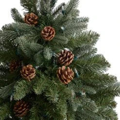 5 Ft. LED Fir Flocked Dusted Artificial Christmas Tree With 300-Lights, 514 Bendable Branches And Pinecones In Planter -Christmas Gift Shop nearly natural pre lit christmas trees t3283 44 1000