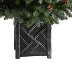 5 Ft. LED Fir Flocked Dusted Artificial Christmas Tree With 300-Lights, 514 Bendable Branches And Pinecones In Planter -Christmas Gift Shop nearly natural pre lit christmas trees t3283 fa 1000