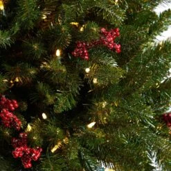 4 Ft. Holiday Artificial Christmas Plant Pre-Lit And Glittered On Pedestal With 150 Multicolored LED Lights -Christmas Gift Shop nearly natural pre lit christmas trees t3284 1f 1000