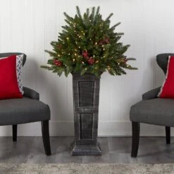 4 Ft. Holiday Artificial Christmas Plant Pre-Lit And Glittered On Pedestal With 150 Multicolored LED Lights -Christmas Gift Shop nearly natural pre lit christmas trees t3284 31 1000